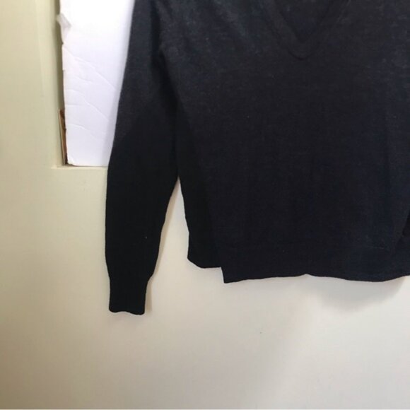 Zadig & Voltaire Wool V Neck Sweater Black Grey Asymmetrical Hem Pullover Top S - Picture 7 of 16